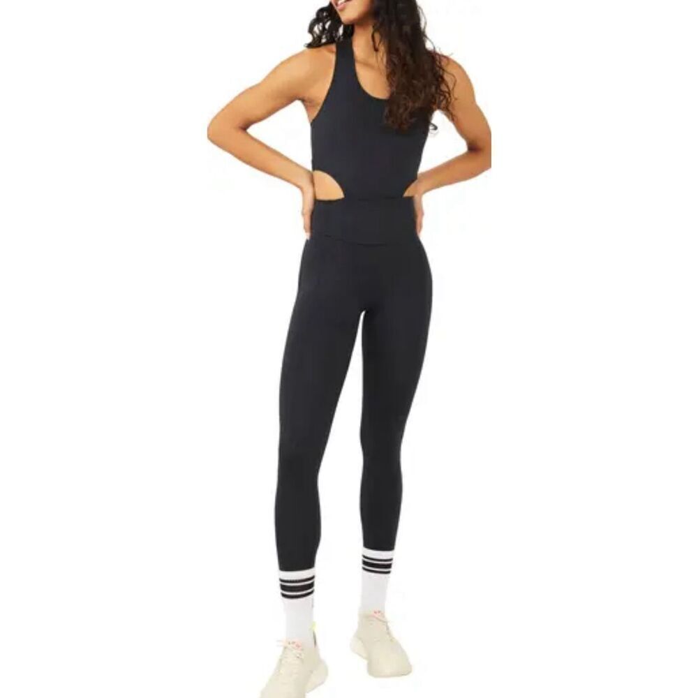 NWOT Free People FP Movement Back It Up Athletic Black One Piece Romper Women's